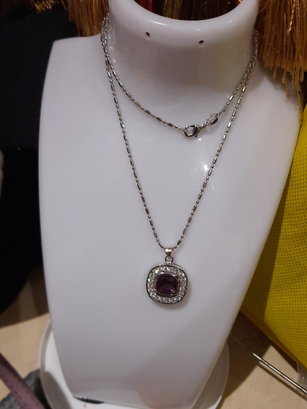 Amethyst February Birthstone Pendant Crystal Halo 18" Sparkle Rhodium Necklace